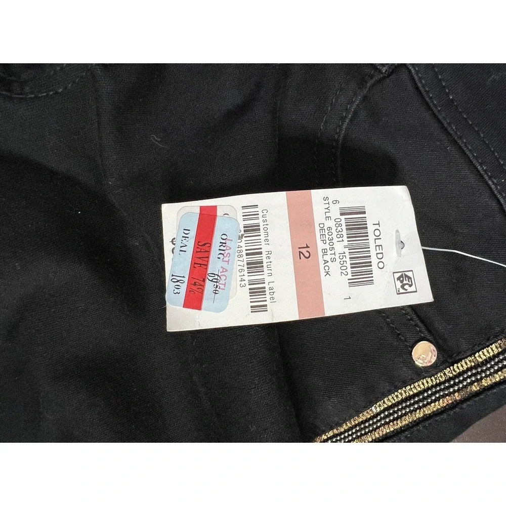 NWT  Toledo|‎ Size 12 | Deep Black W/ Gold Accents |Straight Women's Jeans